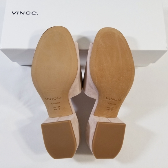 NIB Vince Rachelle 2 Suede Block Heel Mule Slide Sandals in Blush Pink - Picture 13 of 15
